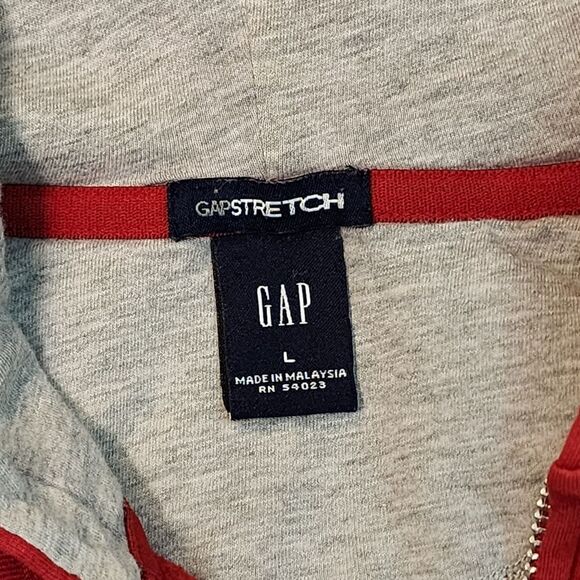 Vintage GAP Stretch Red Zip-up Hoodie With Gray Stripes Size L - Picture 5 of 6